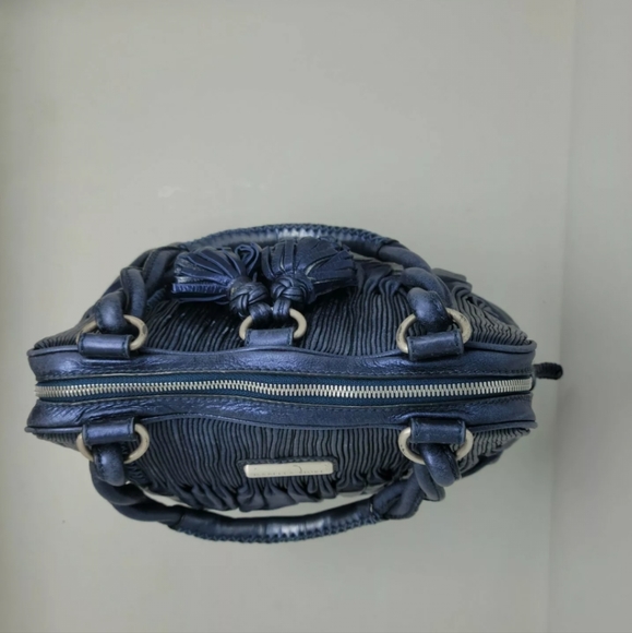 Isabella Fiore Tassel Metallic Blue Handbag 13in - Picture 6 of 9